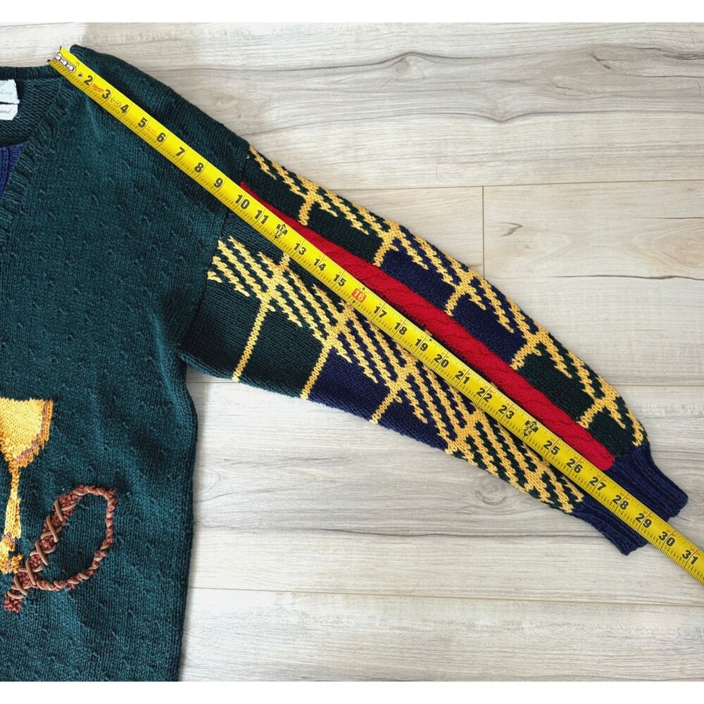 Vintage Fox Hunting Sweater Green Equestrian Horse Riding Knit Women’s Cozy Gift - Picture 12 of 13